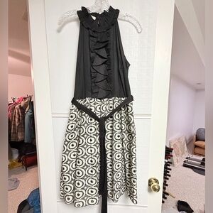 Anthropologie Black and White Ruffled Jumpsuit